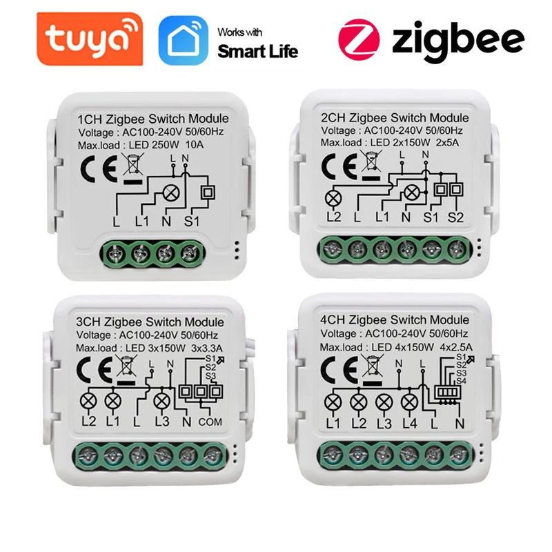 Tuya ZigBee 3.0 Smart Light Switch Module With Neutral Wire Voice Remote Control Works with Alexa Google Home Support 2 Way