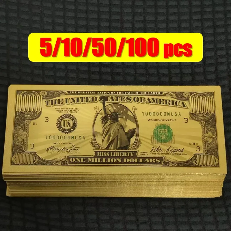 

5~100pcs New US Dollars Bills 1 Million Dollars Banknote Bill in 24K Gold Plated For Collection