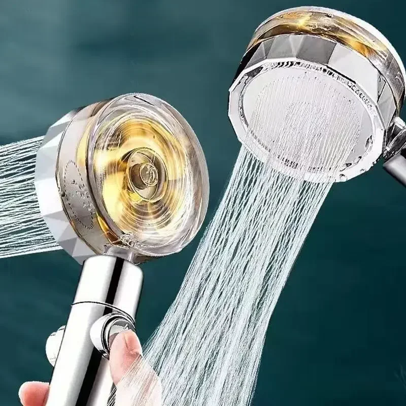 Pommeau de Douche Pressurisé à T-shirts d'Eau, Rotatif à 360 °, Double Turbo, Hélice, Ventilateur, Accessoires