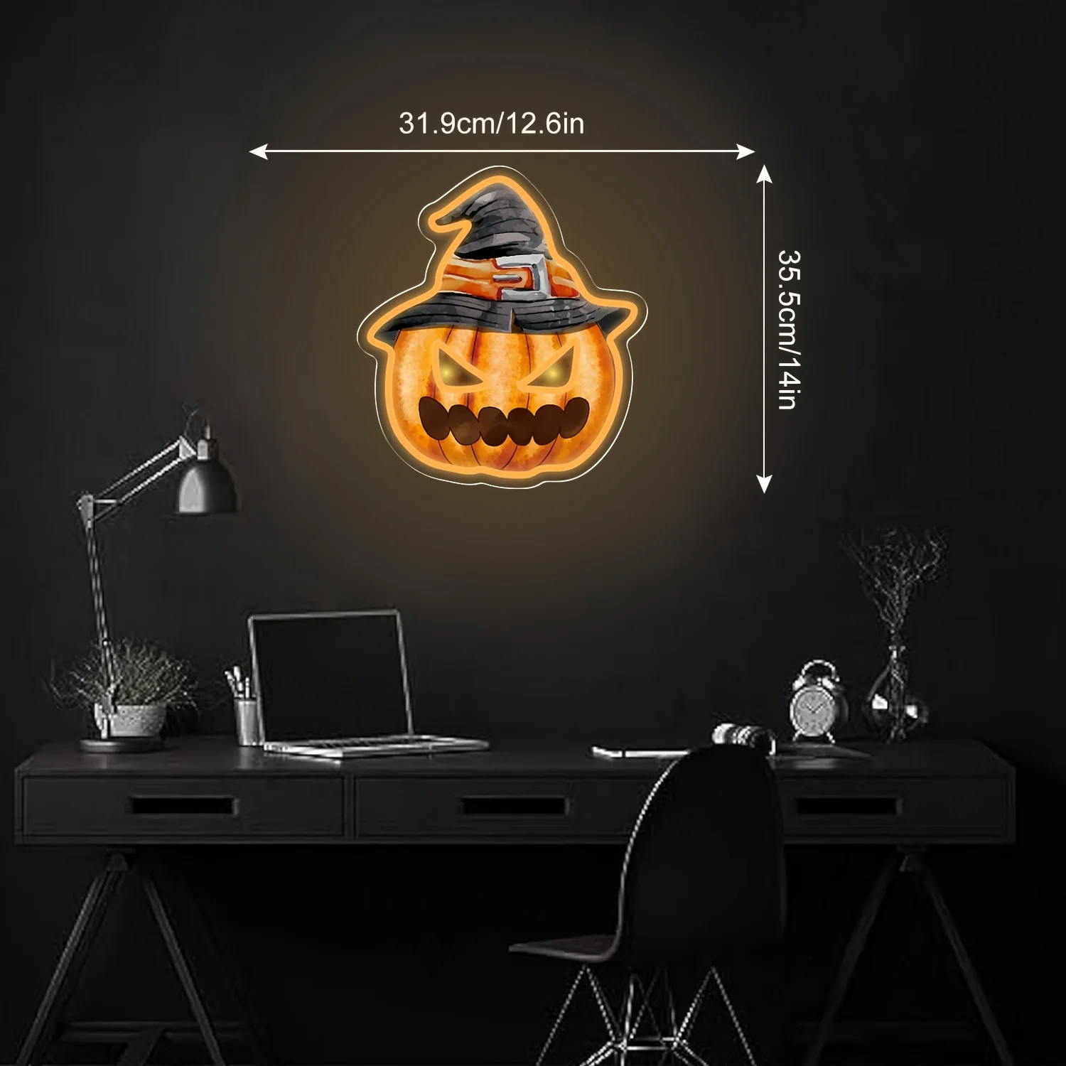 Sombrero Cabeza de calabaza Decoración de luz nocturna de neón de Halloween, fiesta de cumpleaños en el hogar Dormitorio Decoración navideña de Halloween para barra de cerveza