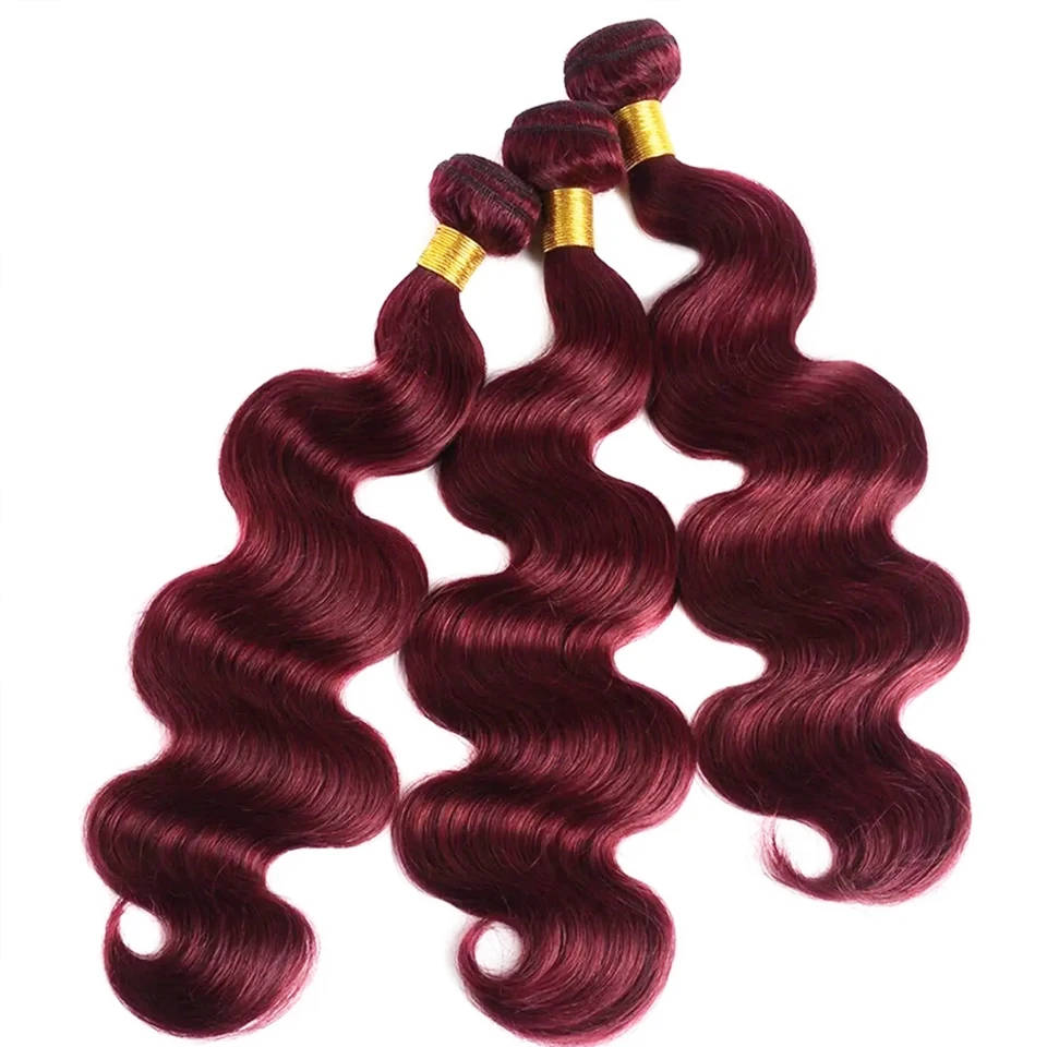 Extensiones de cabello humano brasileño 99J, mechones ondulados de Color burdeos, paquete de cabello humano de Color rojo, extensiones de cabello a granel, tejido Remy