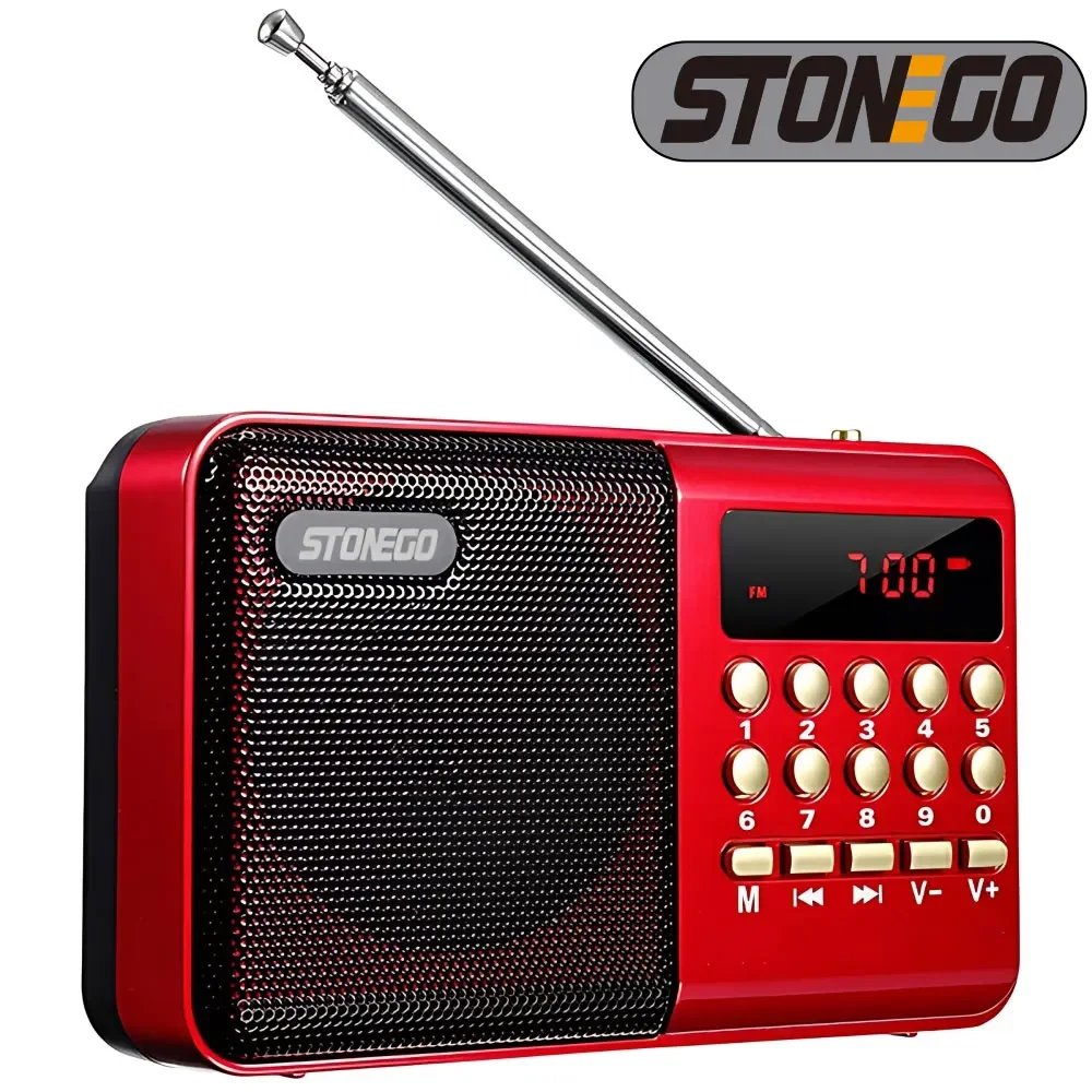 STONEGO FM/AM Portable Radio Dual Antenna Full Band Handheld MP3 Player LED Digital Display 2.1Channel Support USB Stick/TF Card