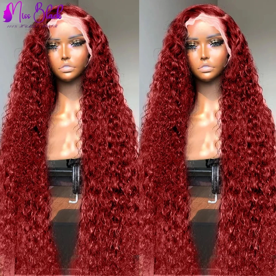 

99j Deep Wave Burgundy Wigs 20 Inches Brazilian Remy Human Hair Wigs 13x1 4x1 T Part Lace Wig 150% Density For Fashion Women