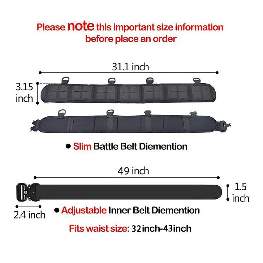 Molle Tactical Quick Release Cummerbund Lightweight Military Waist Belt Paintball Airsoft Accessories Tactical Equipment