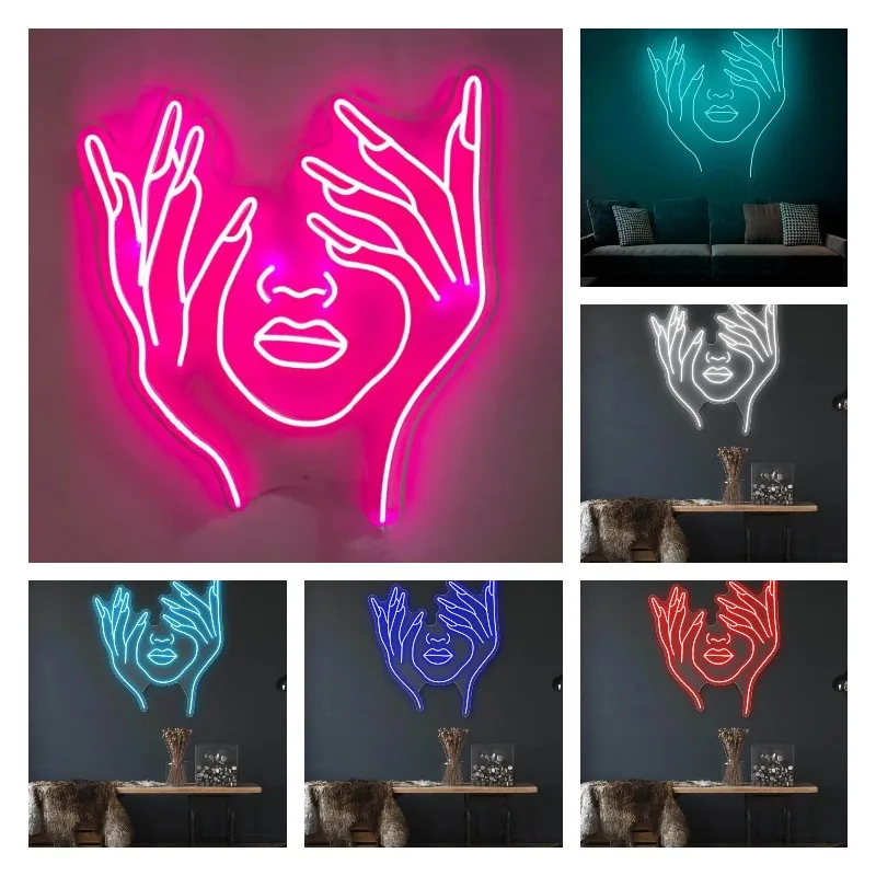 LED Custom Woman Manicure Face Neon Sign Light Handmade Wall Decor Hangings for Shop Beauty Salon Art Hair Salon Wall Decoration