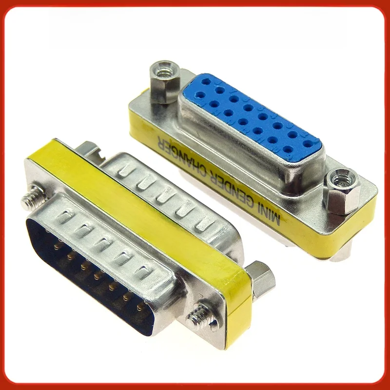 DB15 15-pinowe 2-rzędowe męskie do żeńskie męskie złącze portu szeregowego D-Sub COM CONNECTORS 15-pinowe 15p Mini Gender Changer Adapter — zdjęcie 2