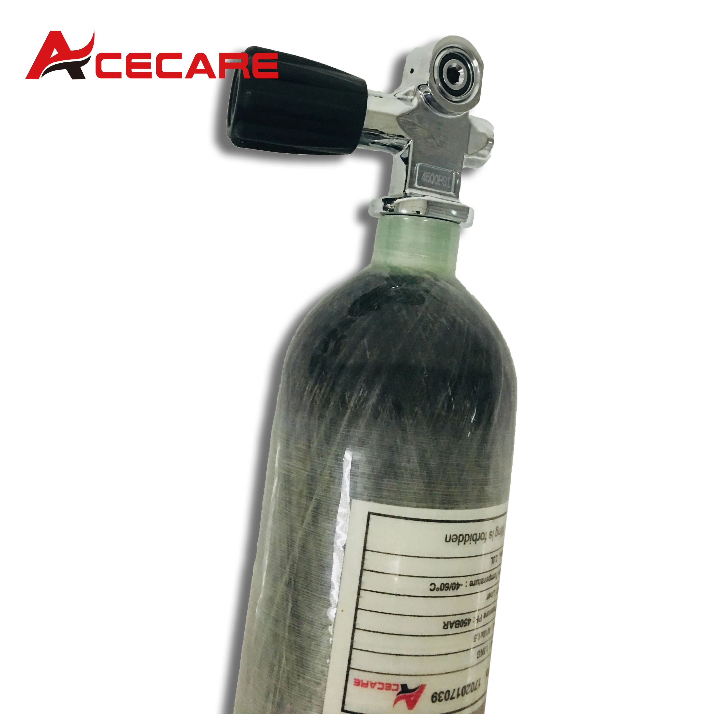 Acecare 2l cilindro de fibra carbono tanque ar mergulho garrafa 30mpa 300bar 4500psi com válvula submersível