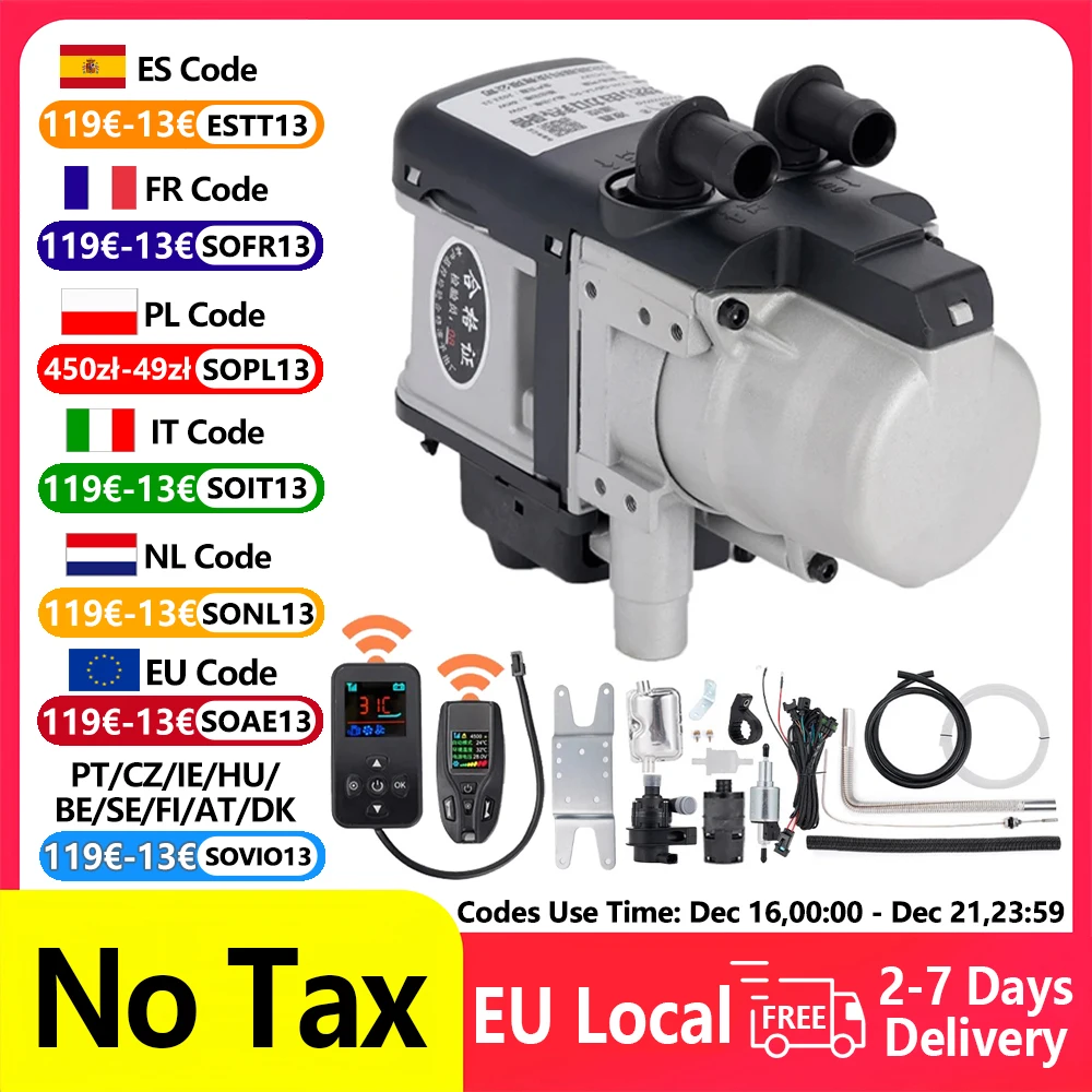 12 V-os dízelfűtő, 6 kW-os dízelüzemű folyékony fűtőberendezés, LCD kijelzős, kétirányú távirányítós parkolófűtés autó- és teherautó-motor előmelegítéshez