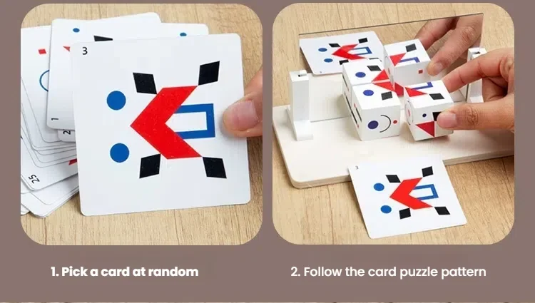 Montessori Spiegel Puzzle Spielzeug für Kinder Holz Frühe Pädagogische Spielzeug Logisches Denken Raum Training Gehirn Spiel Reise Spielzeug Geschenke – Detail 3