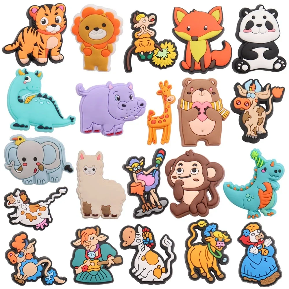 1-21 pièces PVC animaux chaussures breloques cheval girafe vache dinosaure Panda ours hippopotame renard Lion tigre enfants adorables décorations enfant cadeau