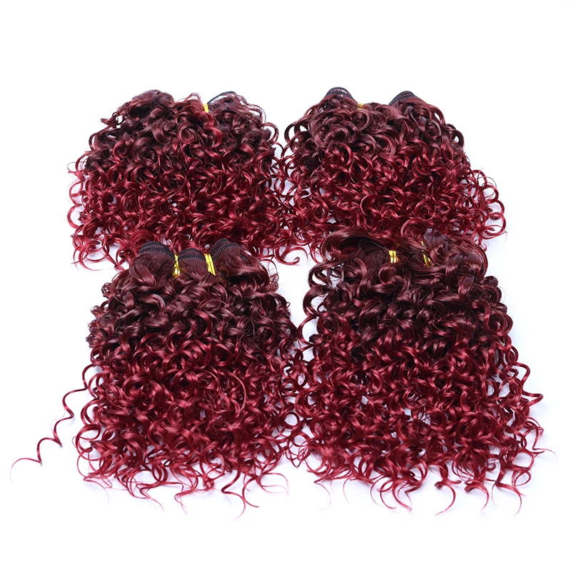 Jerry Curly Haarbündel, Kinky Curly Kurzer Bob, Synthetische Haarverlängerungen, Rote Haare, 8-10 Zoll, 4 Stück/Set