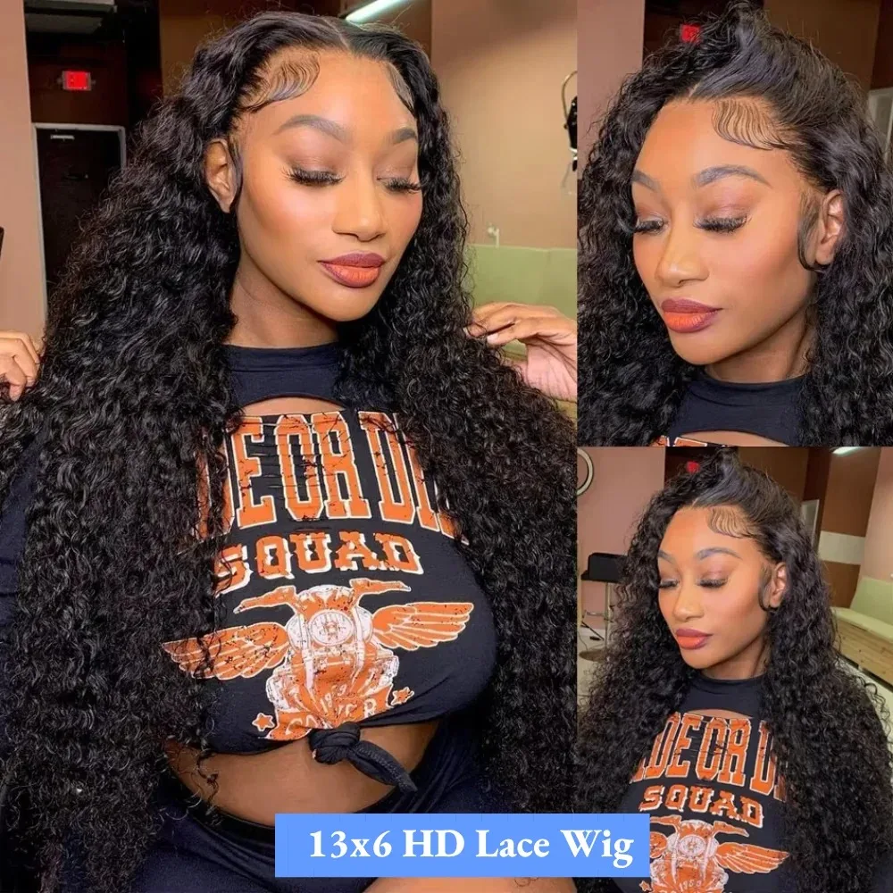 Perruque Lace Front Wig Deep Wave Naturelle Bouclée, Cheveux Humains, 13x7 HD, 13x4, Densité 220, pour Femme Africaine