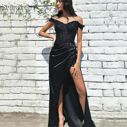 Smileven Lace Black Mermaid Evening Dresses Appliqued Off The Shoulder Prom Dress High Side Split Party Gowns 2024