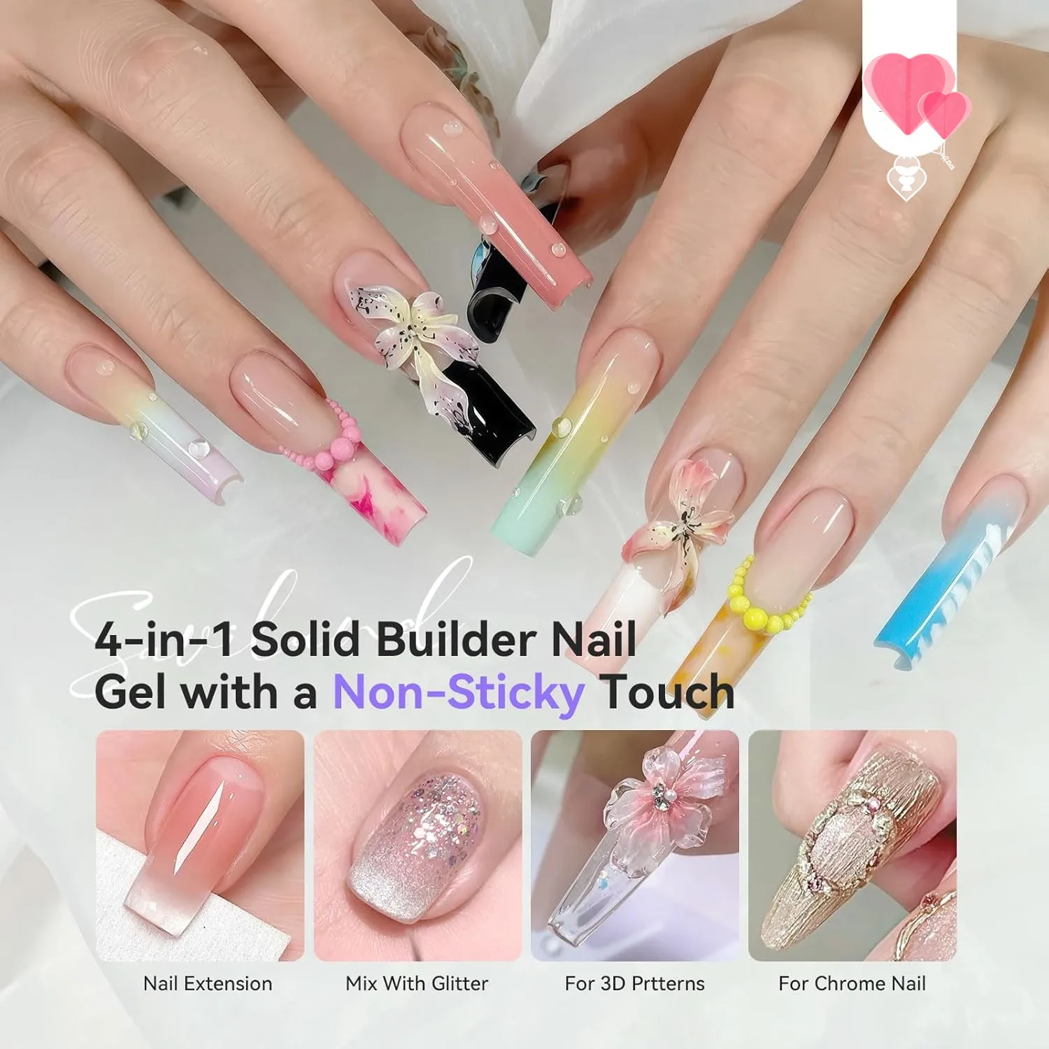 Makartt Solid Gel Builder Kit for 3D Scupting DIY-15ML 4 in 1 Nail Extension Gel, Silicone Molds, Sculpting Brush,UV Gel Glue