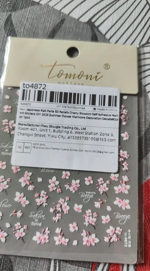 Japanese Nail Parts 5D Reliefs Cherry Blossom Self Adhesive Nail Art Stickers DIY 2025 Summer Flower Manicure Decoration Decals photo review