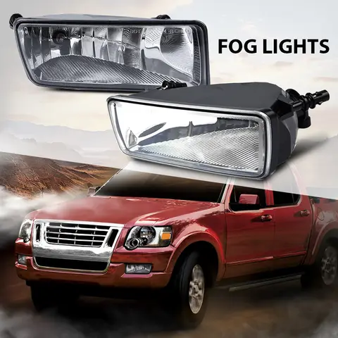 1 Pair Front Bumper Fog Lights Lamp Fit for Ford Explorer 2006-2010 Xlt/Fit 08-10 Sport Trac with Rectangular Lens