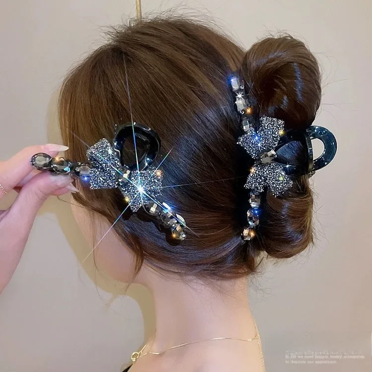 Koreańskie spinki do włosów Crysta Big bow Crab dla dziewczynek spinki do włosów kobiece fryzury dla długich włosów spinki do włosów tiary błyszczące akcesoria — zdjęcie 2