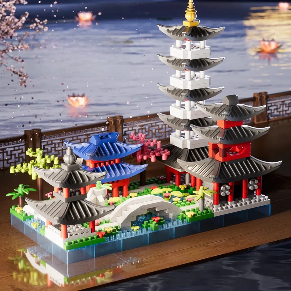 688 pièces Hangzhou West Lake, Architecture chinoise, jouets de puzzle de construction classiques, ensembles de blocs de construction miniatures, modèles