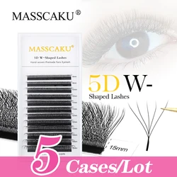 고품질 Masscaku 4D/5D/6D W 모양 속눈썹 연장 8-15mm, 5 케이스/로트, 모든 크기 W 타입, 개별 속눈썹 트레이, 재고 있음