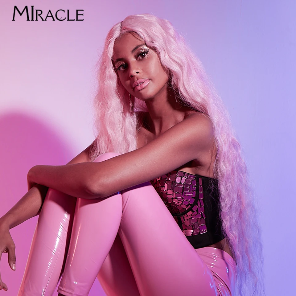 Miracle Synthetic Lace Front Wig for Women 42Inch Curly Cosplay Wig 613 Pink Blonde Lace Wig Fake Hair Lace Frontal Wig