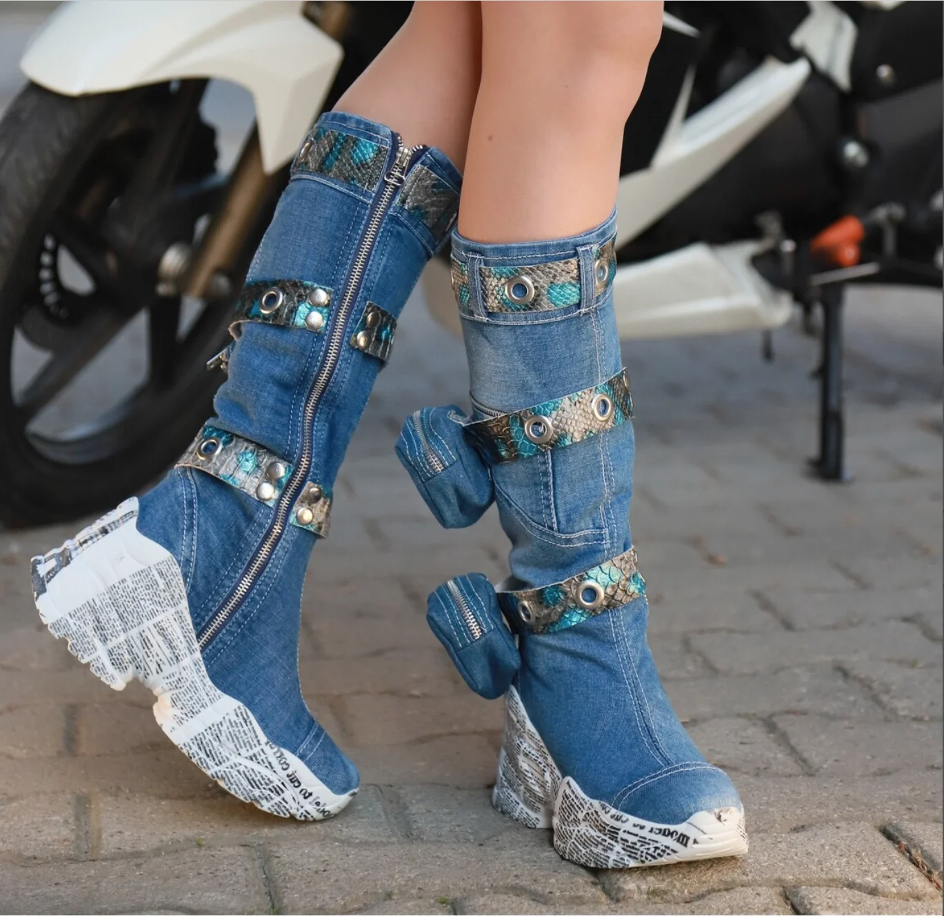 Jeans Boots Shoes / Handmade Women Boots / Women\'s Sexy Boots, Heeled Boots, Sports High Boots Shoes /Denim Shoes/ Birthday Gift