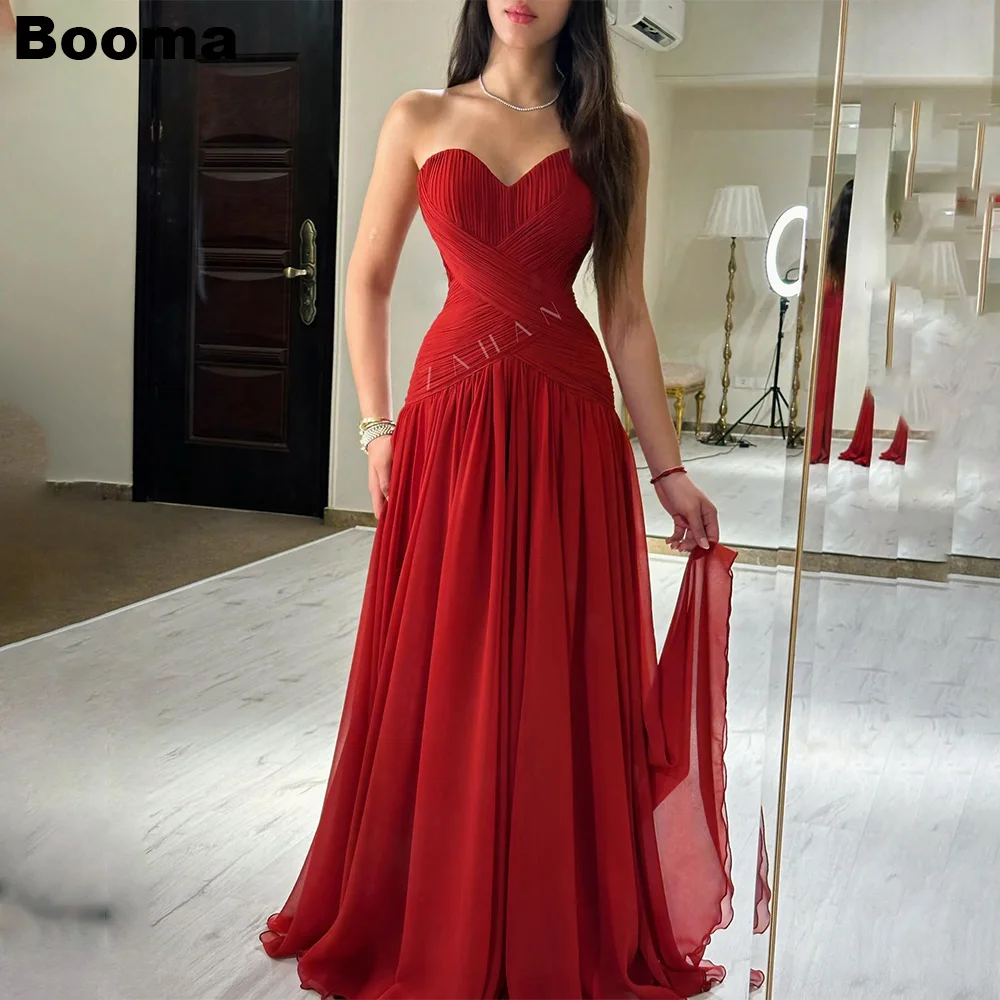 Booma Elegant A-Line Prom Dresses Sweetheart Pleats Chiffon Formal Party Dresses for Women Sadui Arabic Evening Dress Dubai