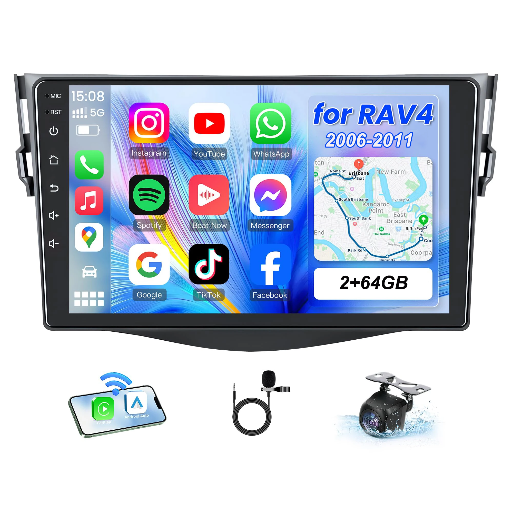 

9" Android Radio for Toyota RAV4 2006 2007 2008 2009 2010 2011 IPS Touch Screen Stereo with Wireless CarPlay Android Auto WiFi