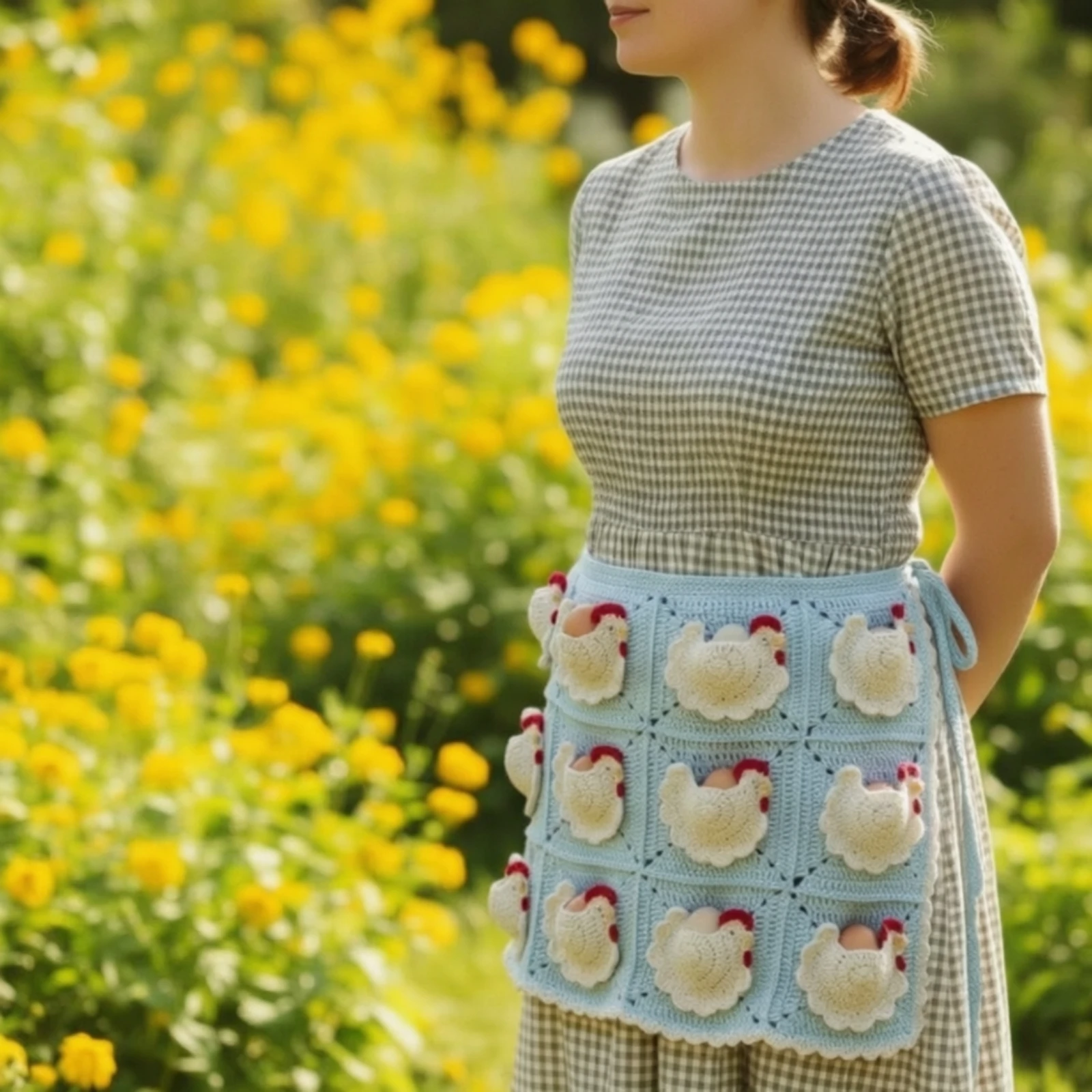 Handmade Chicken Pocket Apron Multiple Pockets Crochet Egg Apron Crocheted Egg Gathering Apron for for Farmers Backyard Coop