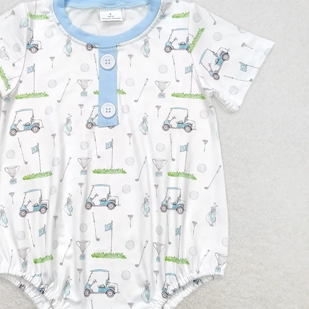 SR1070Baby Boys Summer Rompers Baby Infant Boys Golf Blue Buttons Rompers