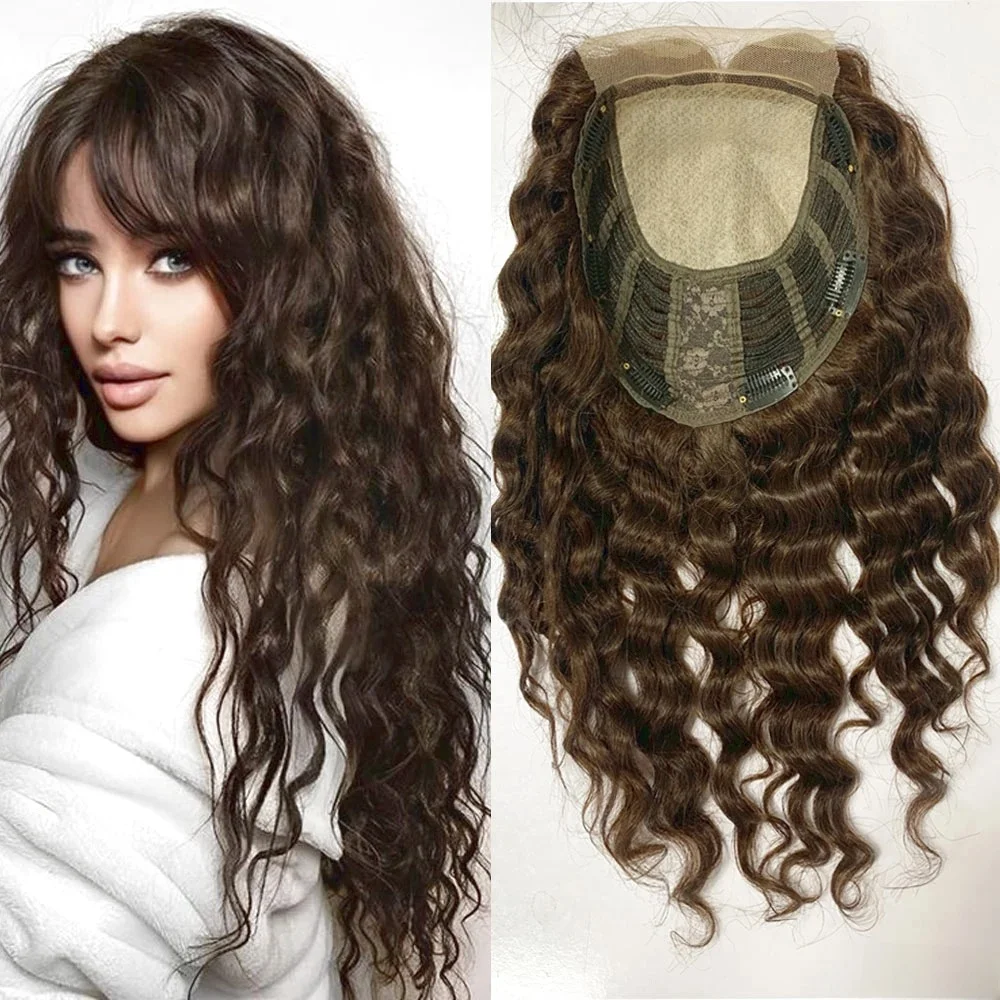 Big Size Haarstukken Overlay Remy Menselijk Haar Topper voor Vrouwen Golf Zijden Top Inslag Dikke Dichtheid Transparant Kant met Babyhaar - afbeelding 2