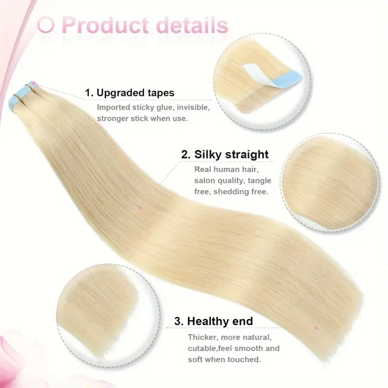 Alimice-Fita invisível em cabelo humano remy para mulheres, extensões de cabelo liso, loiro, #613, 50g