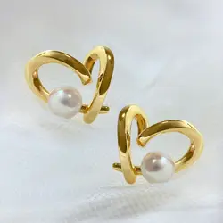 MADALENA SARARA 18k Gold Women Earrings Wire Stripped Heart Shape Dimensional Stud Earrings Au750