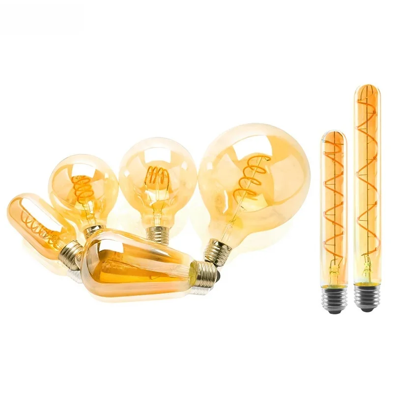 2-10szt Retro LED Żarówka spiralna E14 E27 4W 220V Ciepły żółty C35 A60 ST64 T185 T225 G80 G95 G125 Vintage Edison Lamp — 2