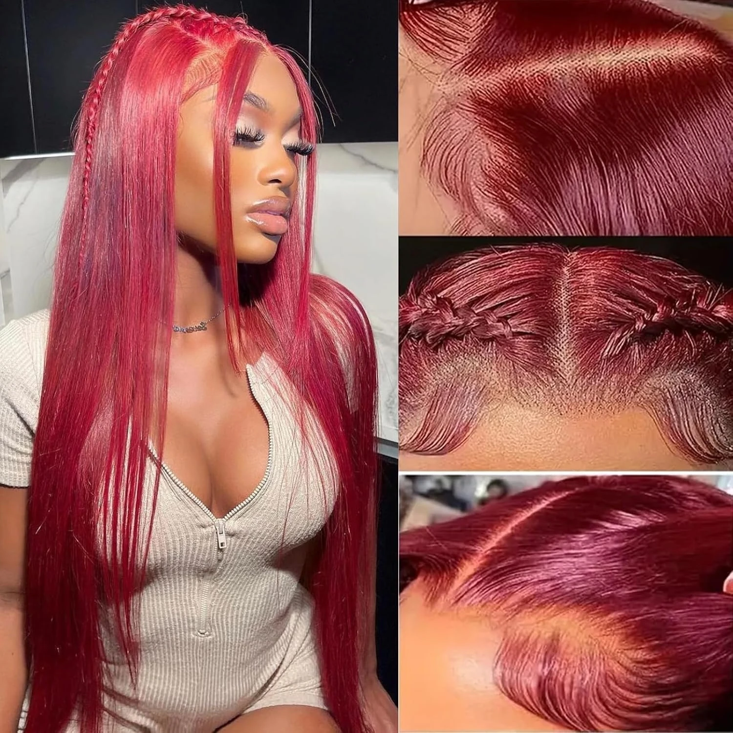 Wig Rambut Asli 26 Inch 99J Burgundy Lace Front Pre Plucked 13X4 HD Transparan Lurus Wig Rambut Asli Lace Front 200% Density