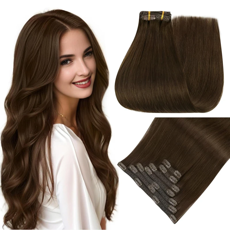 Brown Clip In Hair Extensions Real Human Hair Brazilian For Women Straight Hair 8pcs 120gram Remy Human Hair Thick Silky Soft #4