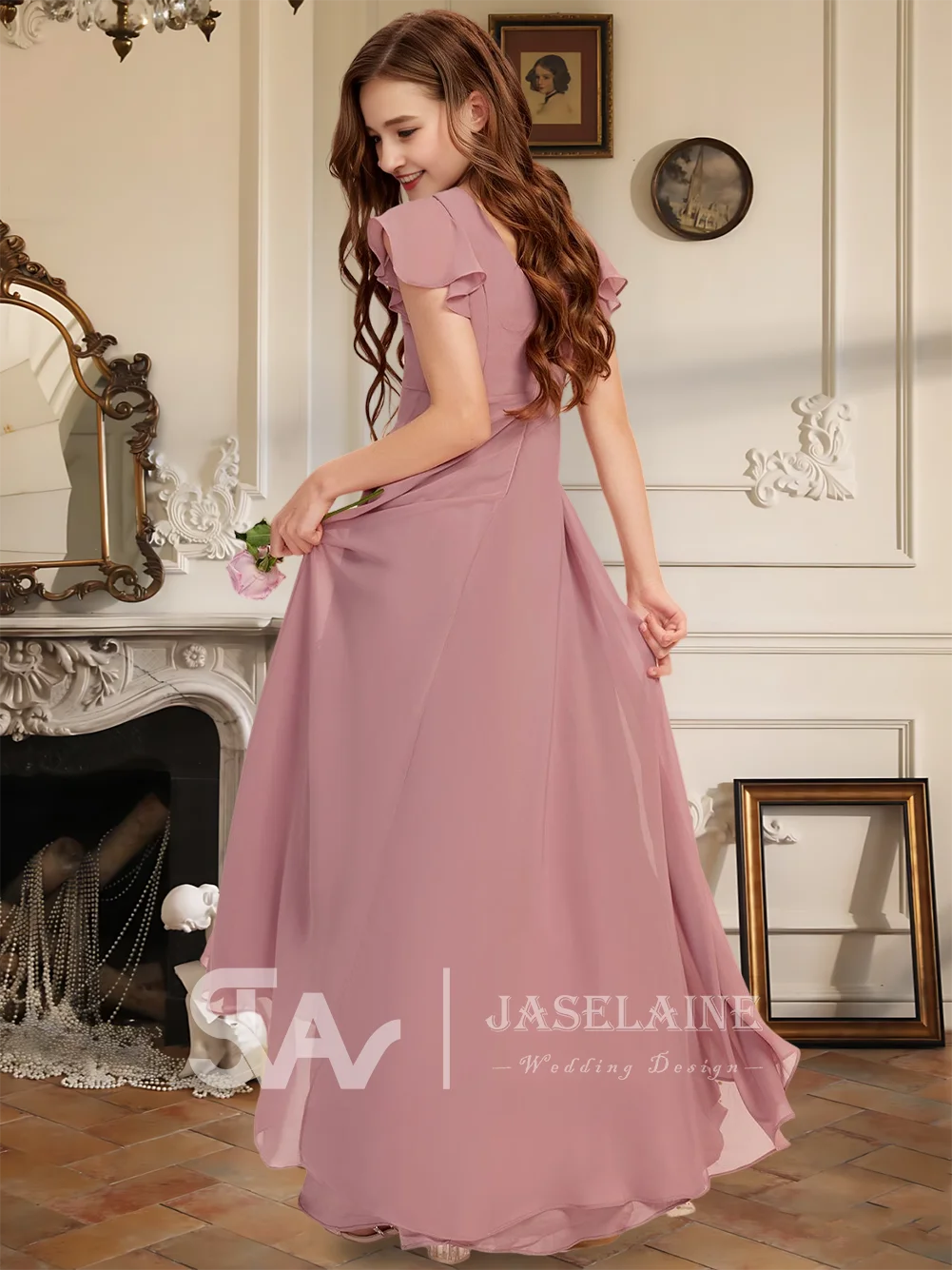 

A Elegant Navy Blue A-Line Scoop Asymmetrical Chiffon Junior Bridesmaid Dress Flower Girl Dress Girls Party Wedding Formal Kids