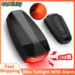 Camluxy Waterproof Bicycle Burglar Alarm Taillight USB Charge Smart Brake Sensing Remote Control 3 Flash Mode 120DB Volume