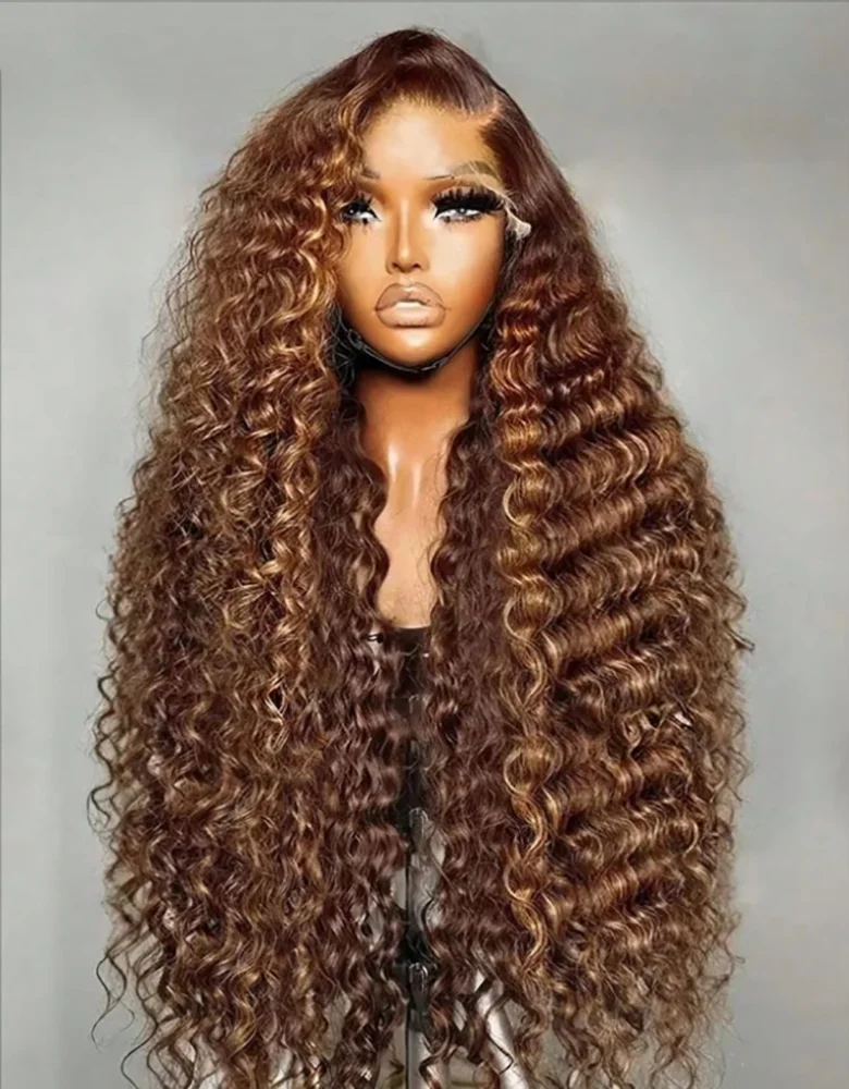 28 polegada destaque ombre peruca dianteira do laço 200 densidade 13x4 hd mel loira 4/27 onda profunda perucas frontais do laço