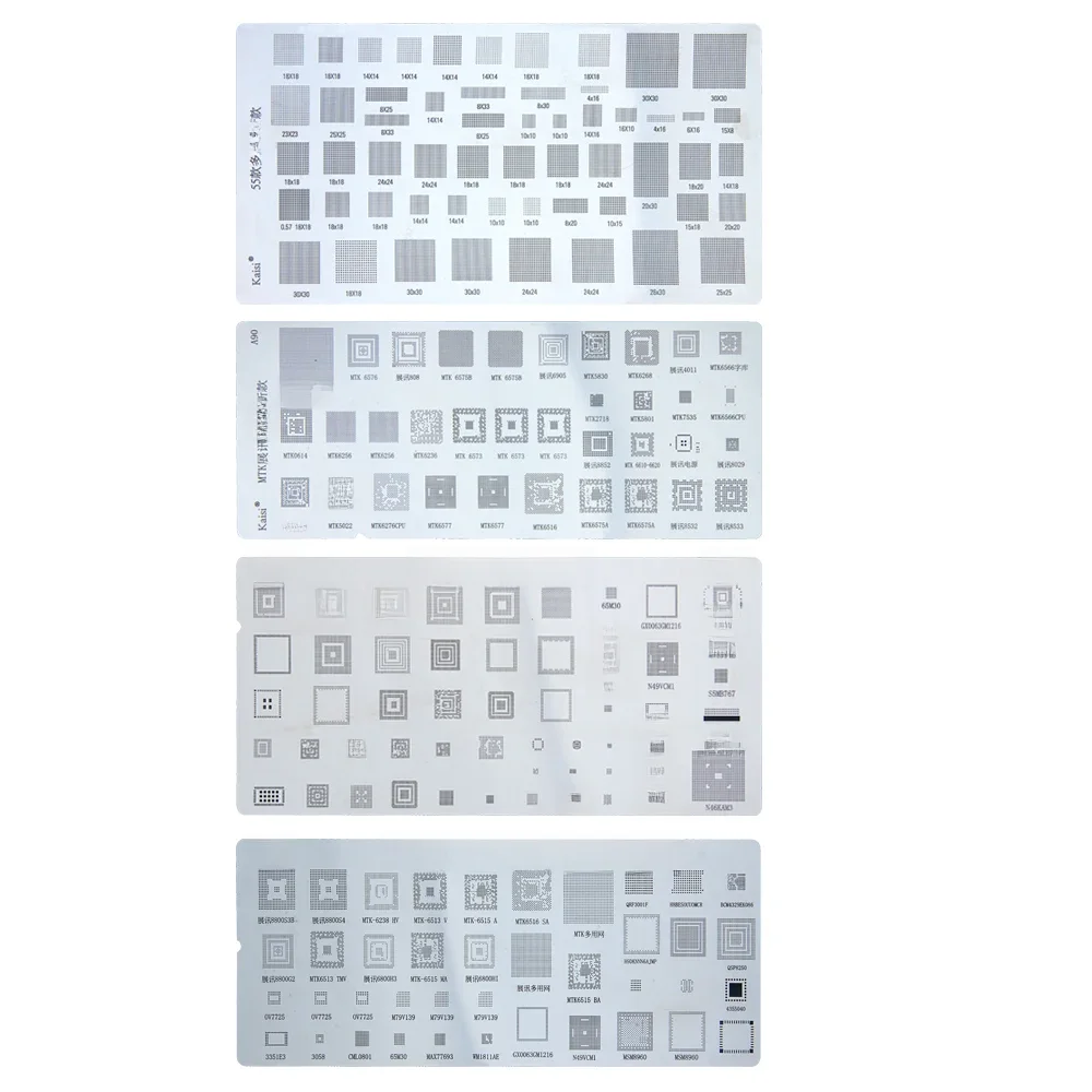4 Stück Universelle BGA-Reballing-Schablonen für MTK Huawei Xiaomi MSM CPU PM Power IC Löt-Netz