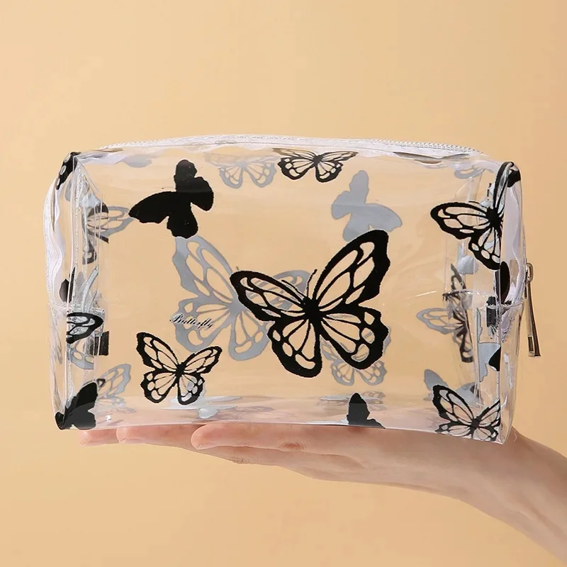 Sac de maquillage Transparent en PVC imprimé papillon pour femmes, sac de rangement octogonal pour cosmétiques, sac de lavage étanche de grande capacité pour voyage