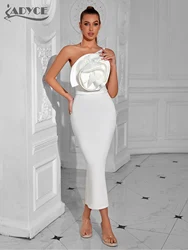 Adyce One Shoulder Floral Embellished Bodycon Elegant Party Women Sexy Sleeveless Celebrity Evening Runway Club Dresses Vestidos