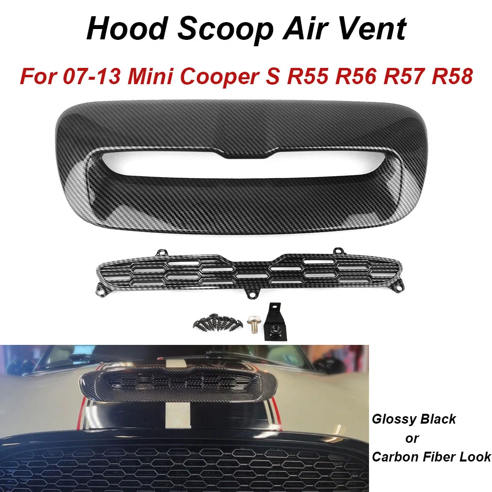 ABS Front Engine Bonnets Hood Vent Scoop Air Outlet Cover Trim For 07-13 Mini Cooper S R55 R56 R57 R58 Gloss Black/Carbon Fiber