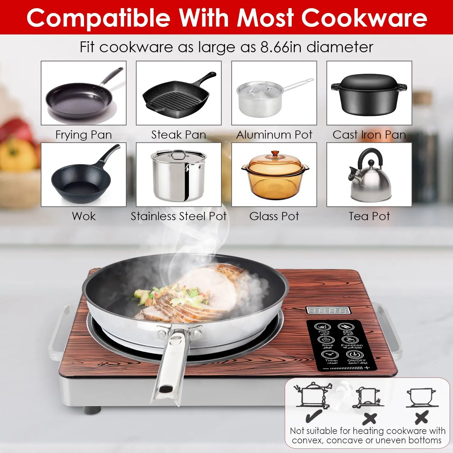 

Single Burner Electric Cooktop 110V 3500W Portable Stove Touch Control LED Display Child Safety Lock Multiple Power Levels