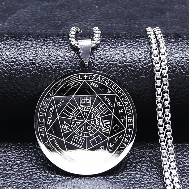 Zeven Aartsengelen Amulet Rvs Kettingen Mannen Zegel van Solomon Talisman Ketting Bescherming Sieraden kraag hombre N1162S2 - afbeelding 2