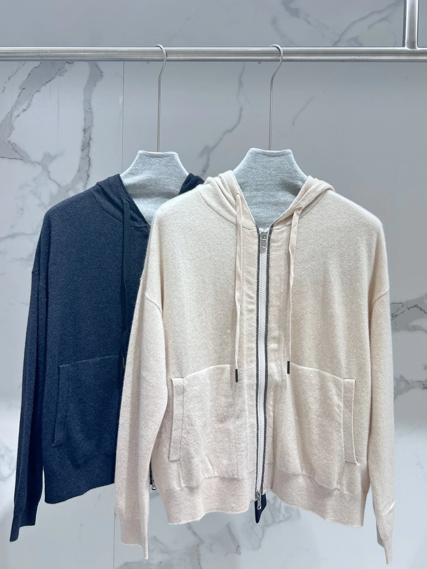 Casual Style Cashmere Hooded Beaded Set