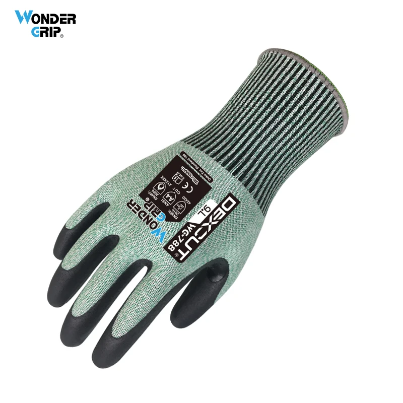 luvas wonder grip seguranca trabalho resistente ao corte virilha polegar reforcado forro anti cut nitrilo revestido palm nivel a4 d 13 gauge 01