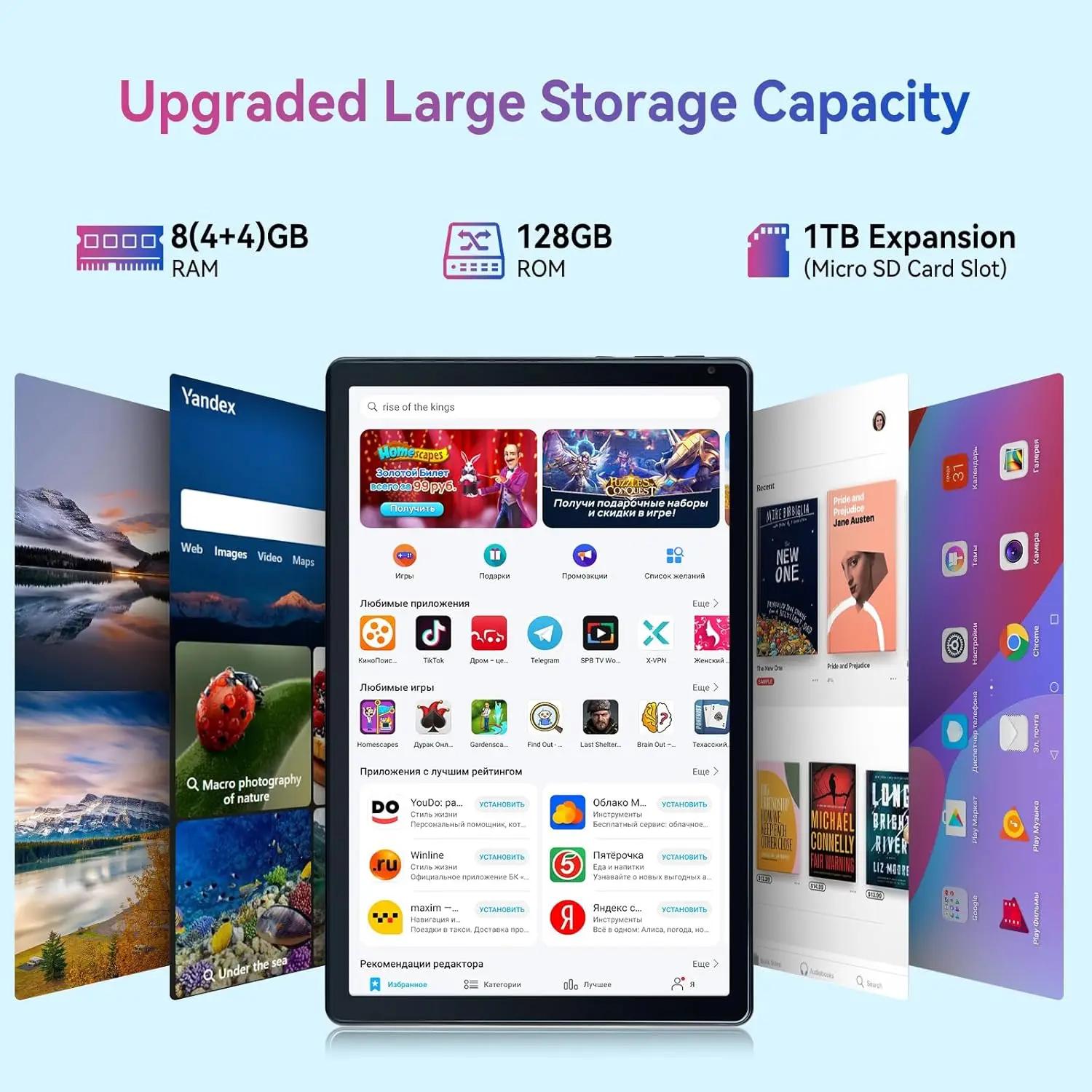 Tableta de 10,1 pulgadas procesador octa-core 8GB RAM 128GB ROM 1TB TF ampliar Android 13 HD pantalla táctil BT 5,0 WiFi 6 tableta con cámara Dual