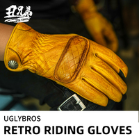 UGLYBROS Retro Motorcycle Riding Gloves for Men Women Full Finger Touchscreen Genuine Leather Racing Gloves Driving Motorbike