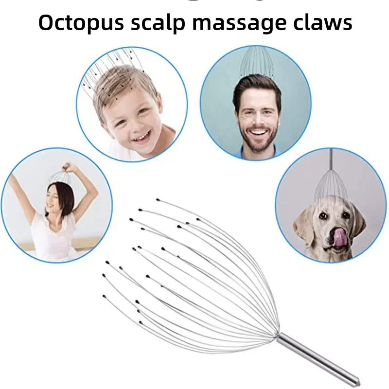 20-Klauen Oktopus-Kopfmassagegerät aus Edelstahl – Therapeutischer Haarwuchs- und Stressabbau-Haarbürsten-Scratcher
