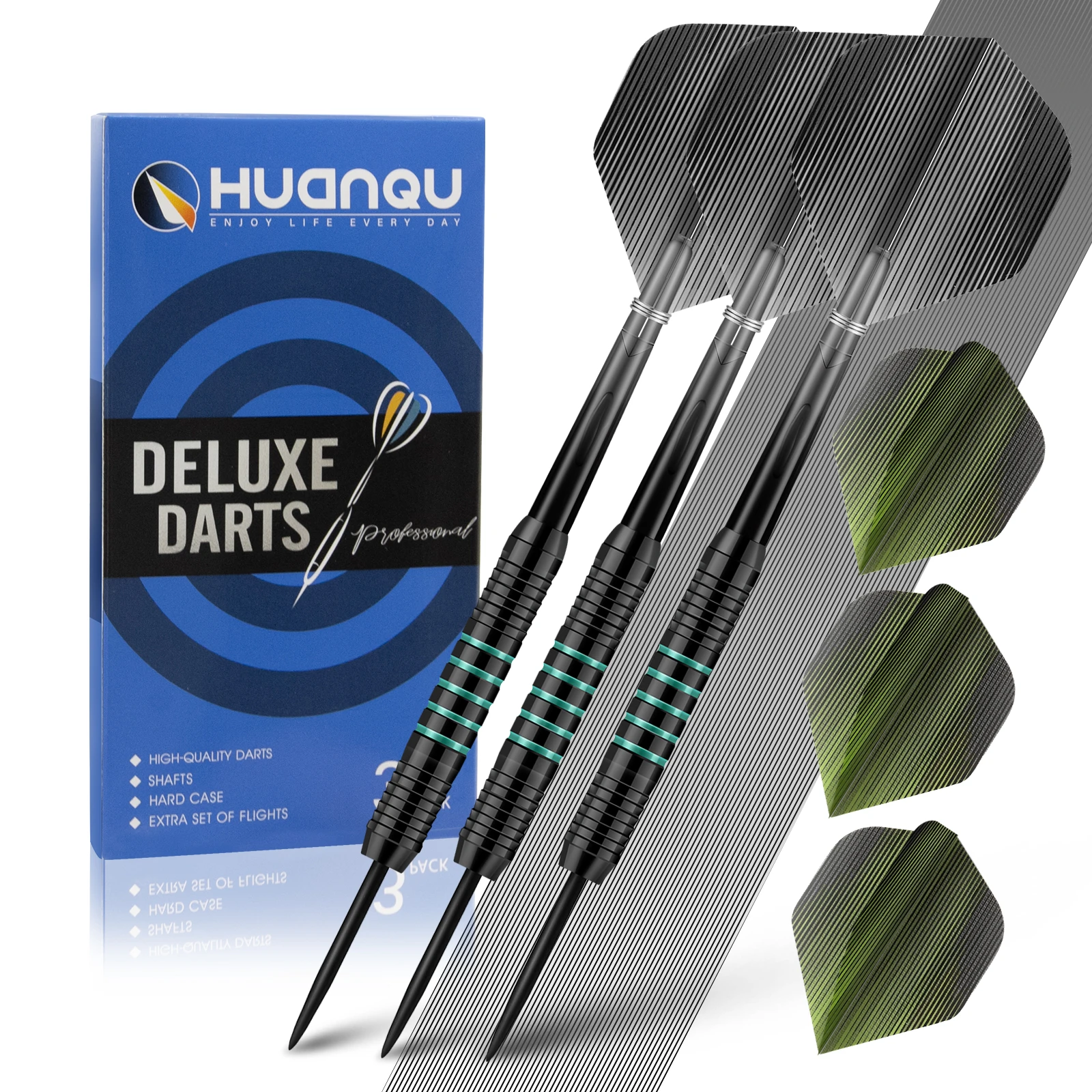 Huanqu 22g Professional Hard Iron Dart Set with Spare Dart Shafts, Flights, Sharpening Stone, and Storage Box - Suitable for Family Entertainment, Bar Competitions, Friend Gatherings, Daily Training, and Is the First Choice for Dart Enthusiasts - Ideal as a Holiday Gift/Birthday Gift